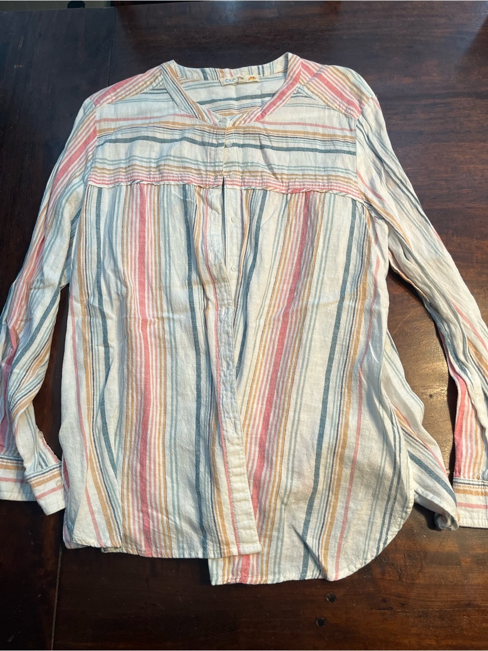 C&C California Multicolor Striped Button-Front Women’s Top
